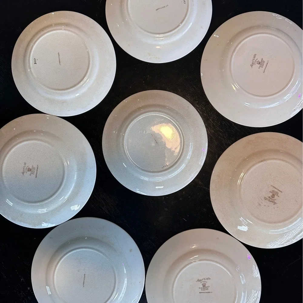 Keeling &‎ Co Losol Ware Grasmere Dessert Plates 8pc Blue Gold Antique